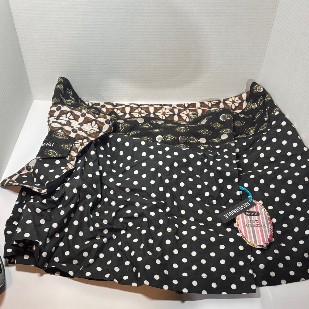 Chic Black and Brown Reversible Polka Dot Mini Skirt